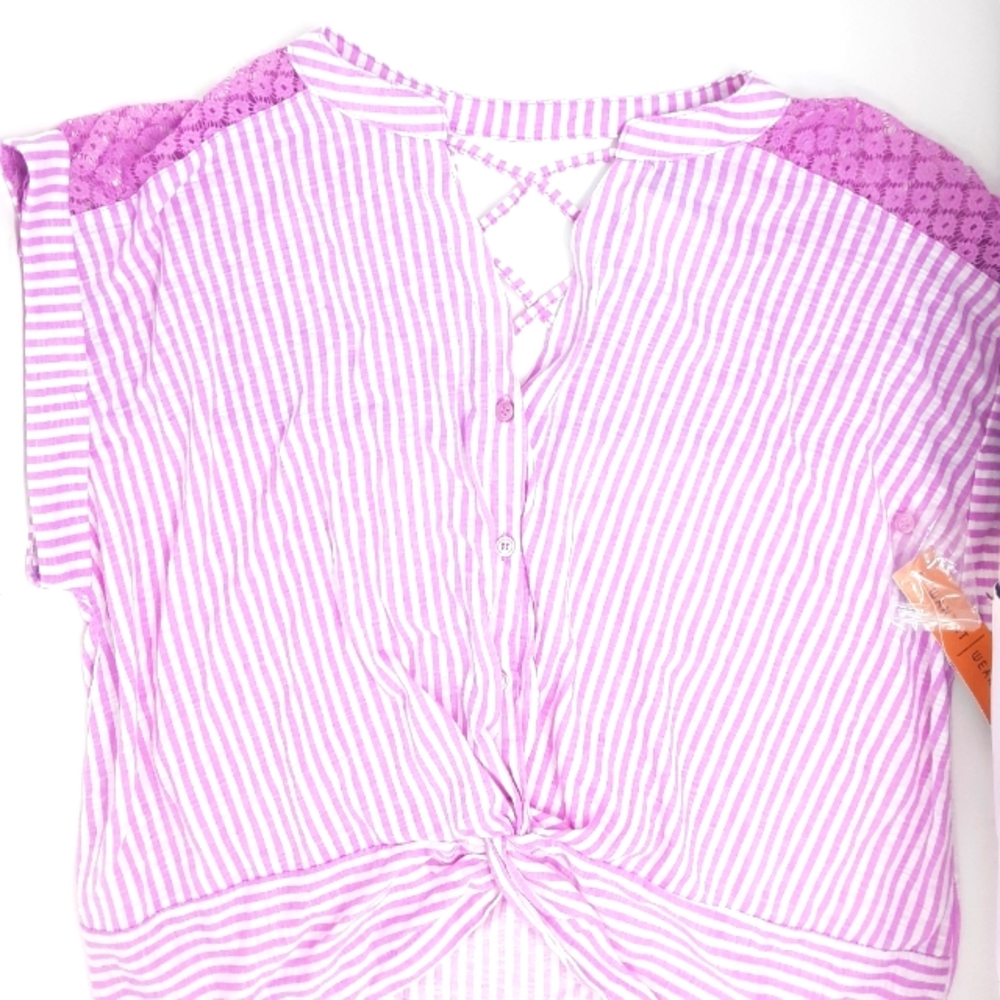 Lavender Stripe & Lace Button up Blouse